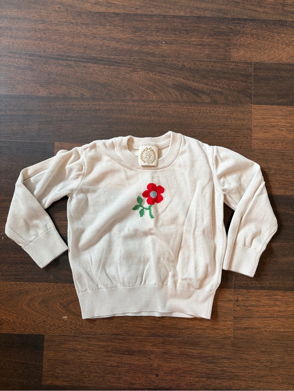 The Beaufort Bonnet Company Cream Crewneck Sweater with Red Flower